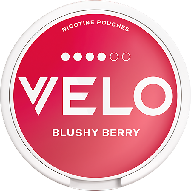 VELO Blushy Berry 11mg nicotine pouches — Slim Moist can with 20 strong blushing-berry pouches