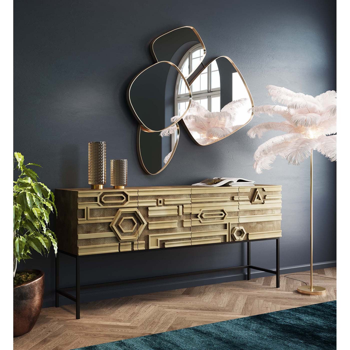 Vloerlamp veren 165cm wit Kare Design