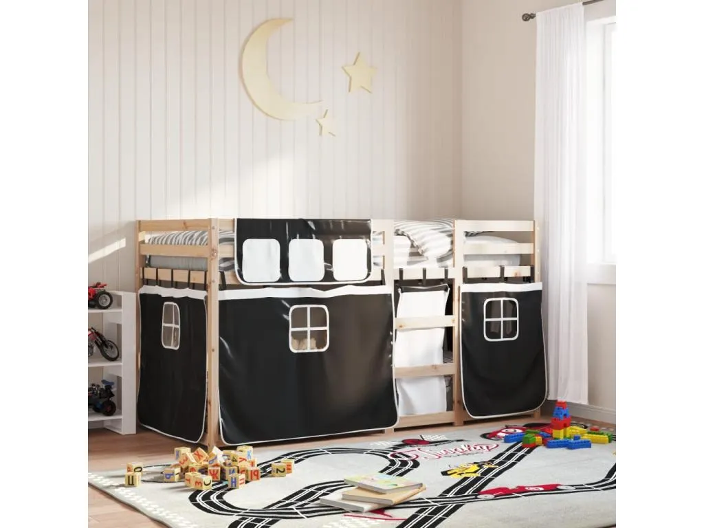 Litera con cortinas en madera maciza de pino Nidovia y negro 80x200 cm. rwv3540893