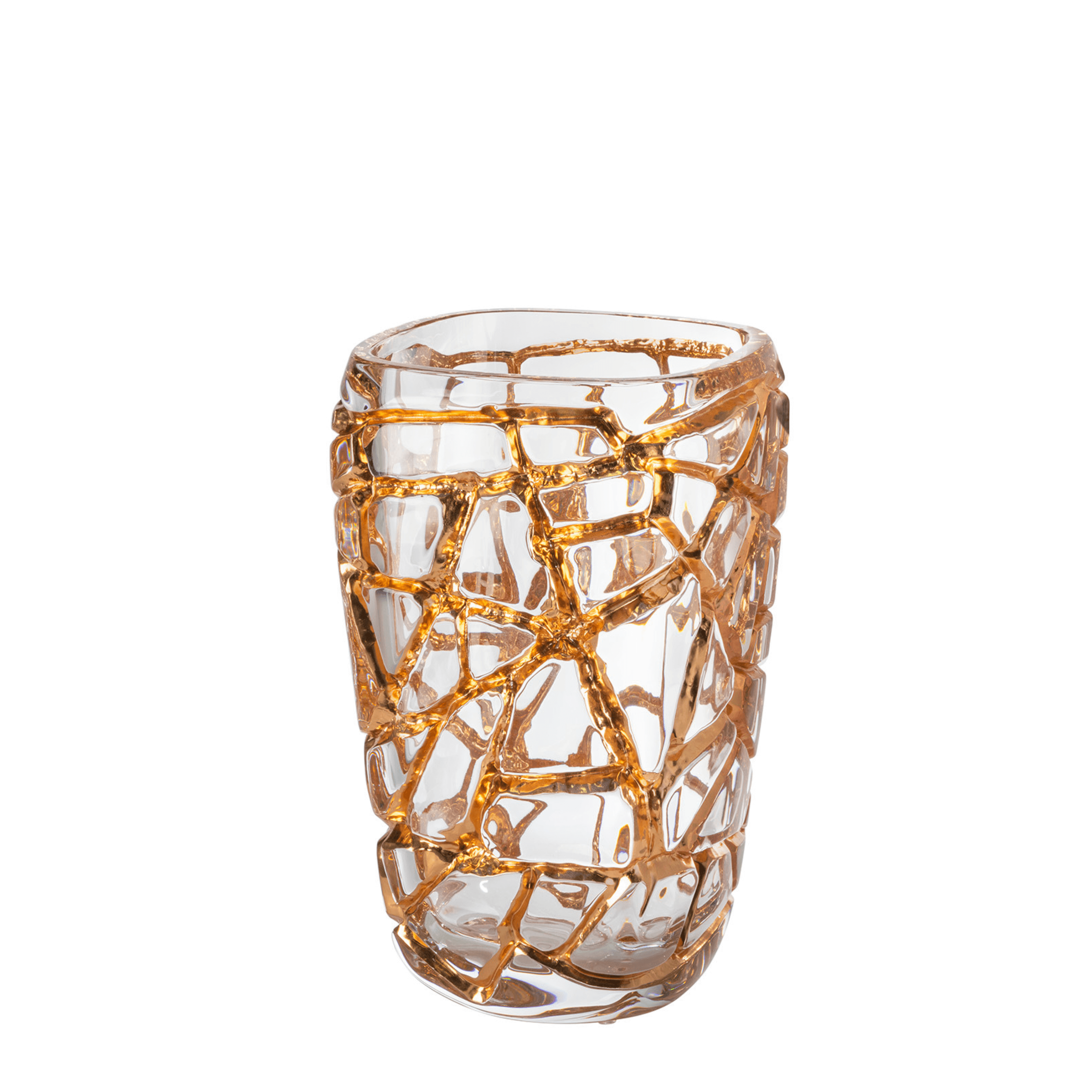 VASE MAGNITUDE GRAND MODÈLE À LA FEUILLE D'OR ROSE - CRISTAL INCOLORE À LA FEUILLE D'OR ROSE