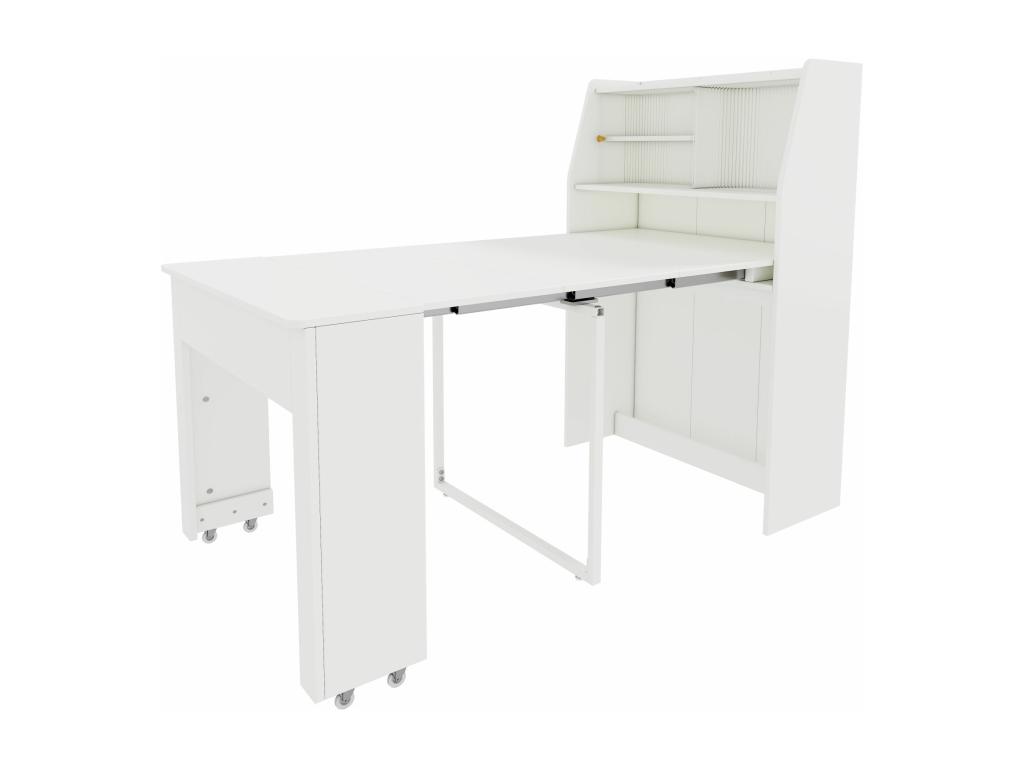 Mesa de comedor extensible para 4 a 6 cubiertos con armario - L52/132 - 5xB80xH76cm - Tablero de partículas - Blanco