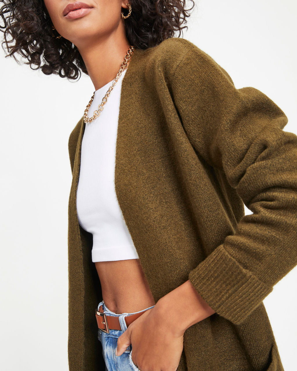 Jordynn Pocketed Knit Duster Cardigan - Dark Olive - Se7enfashion