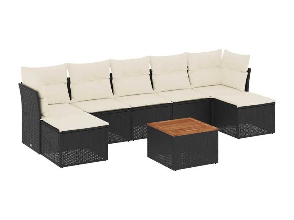 Set de sofás de jardín 8 piezas y cojines ratán sintético negro