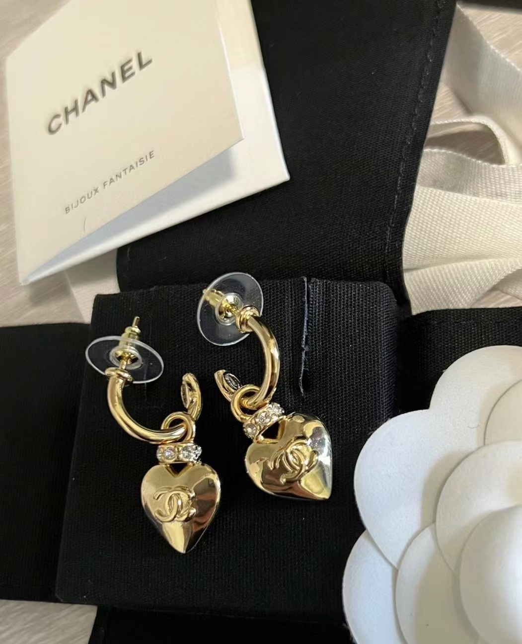 Chanel Gold Hoop with Heart Dangle Earrings - Original Replica Club