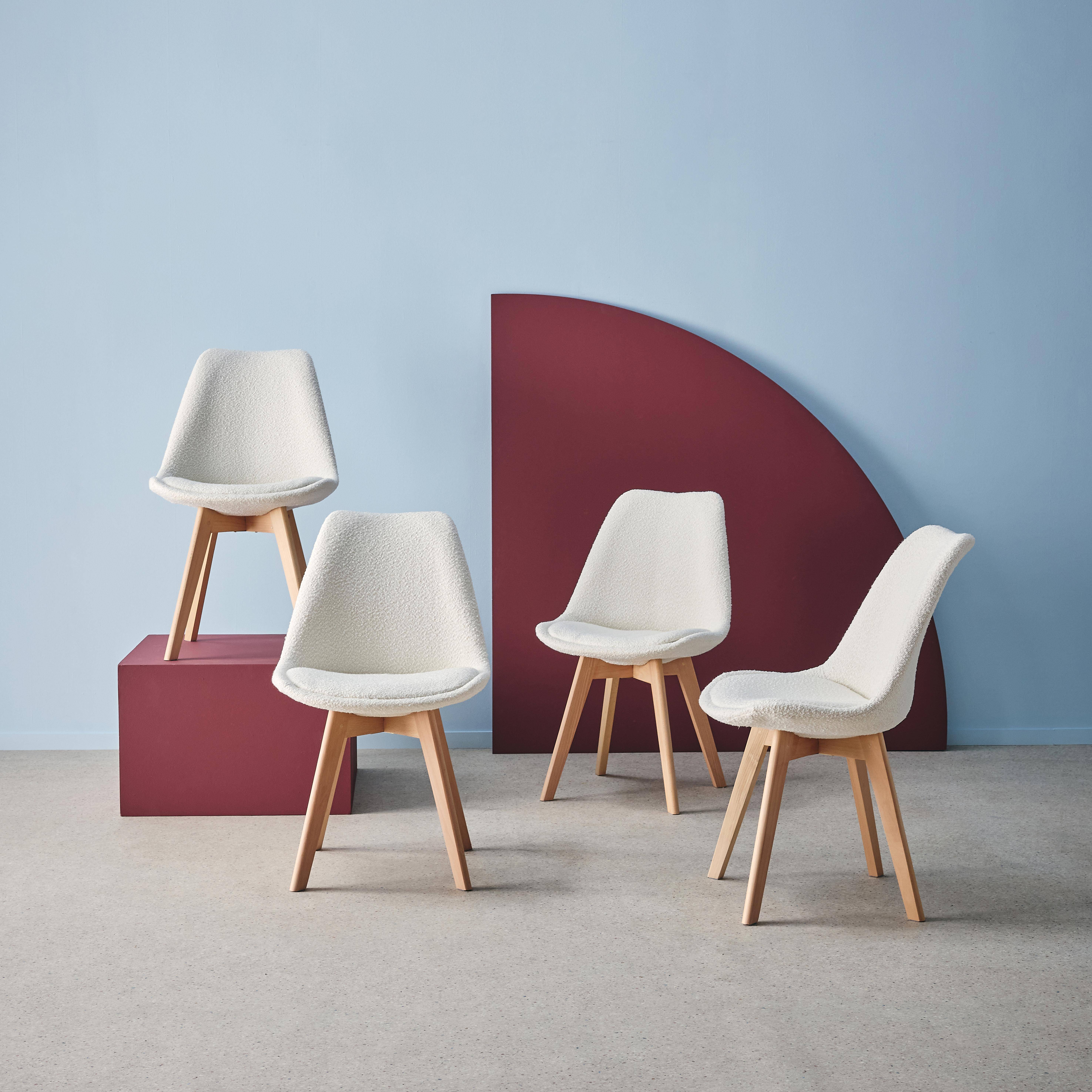 Nils borreguito - Silla escandinava de madera de haya y borreguito texturizada, set de 4