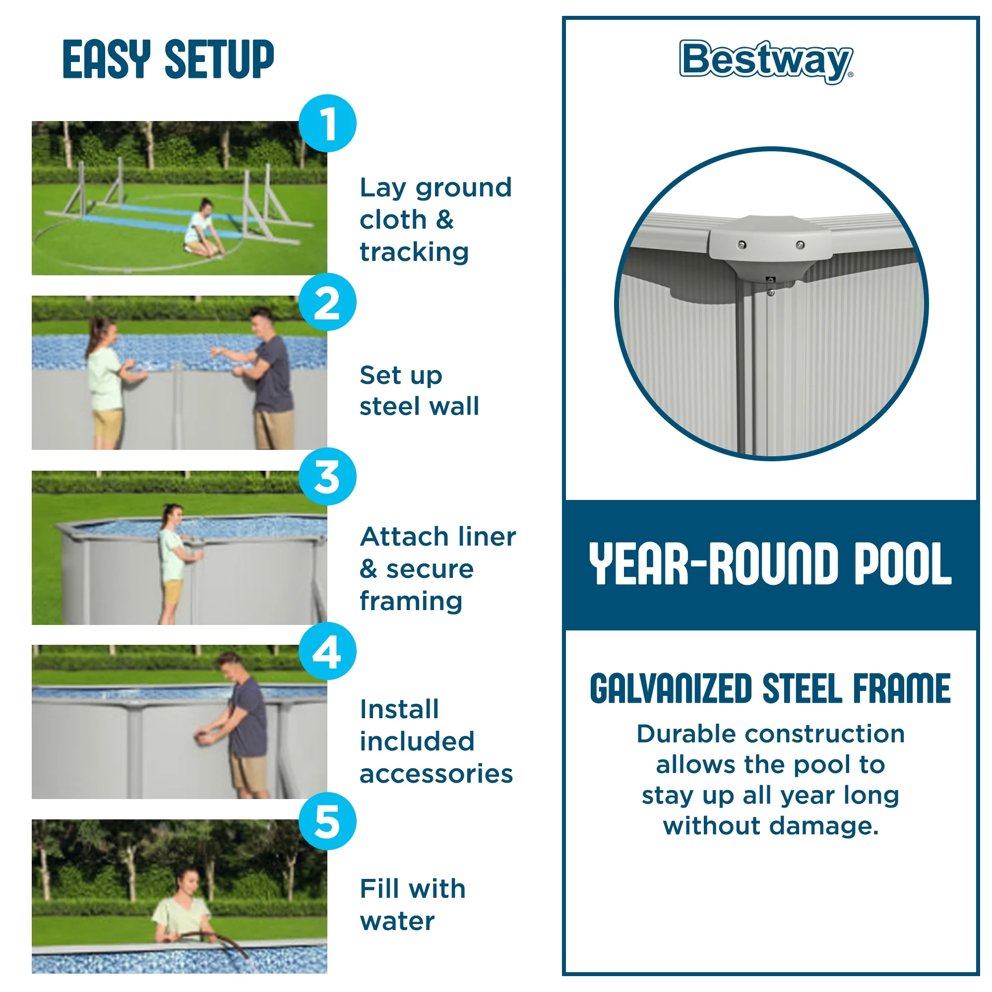 Bestway Hydrium 15' x 48" Steel Wall Above Ground Swimming Pool Set, Gray - Image 14
