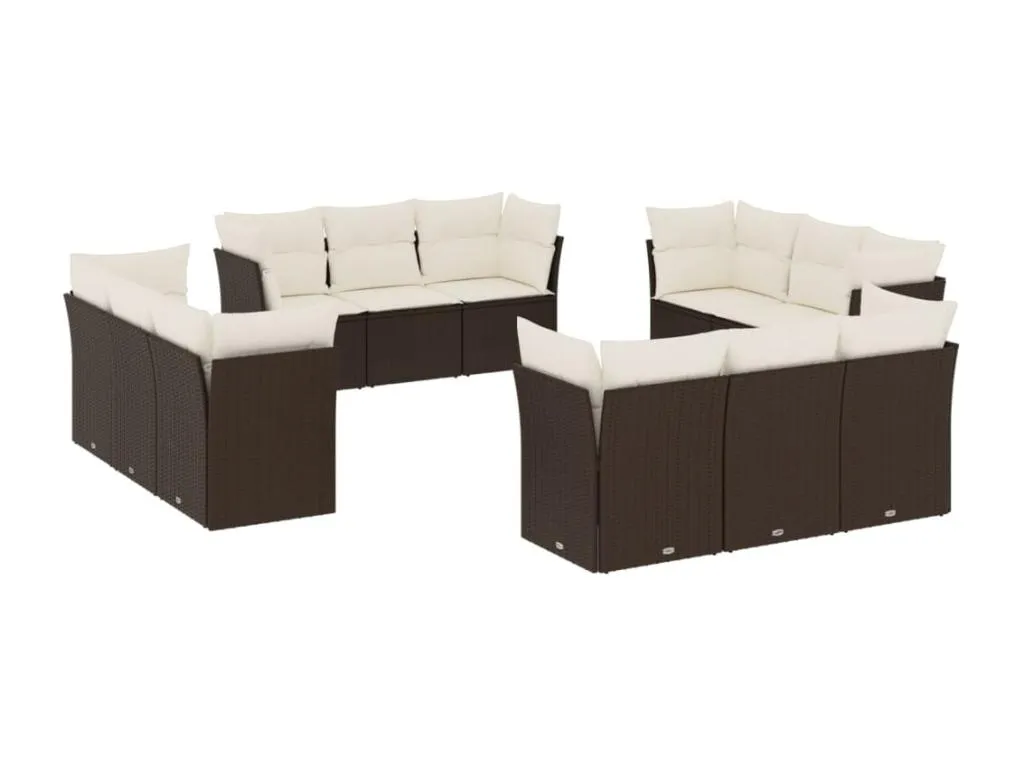 Set de sofás de jardín y cojines 12 pzas ratán sintético marrón