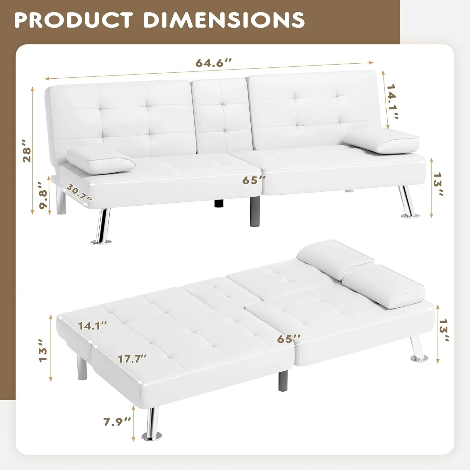 Homall Futon Sofa Bed Leather Futon Couch with Armrests Adjustable Recliner Sleeper Sofa Bed