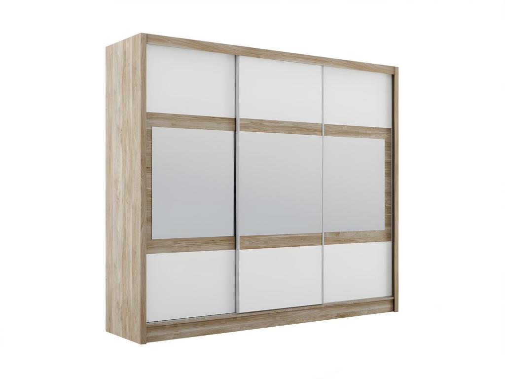 Armario de 3 puertas correderas con espejo - natural y blanco