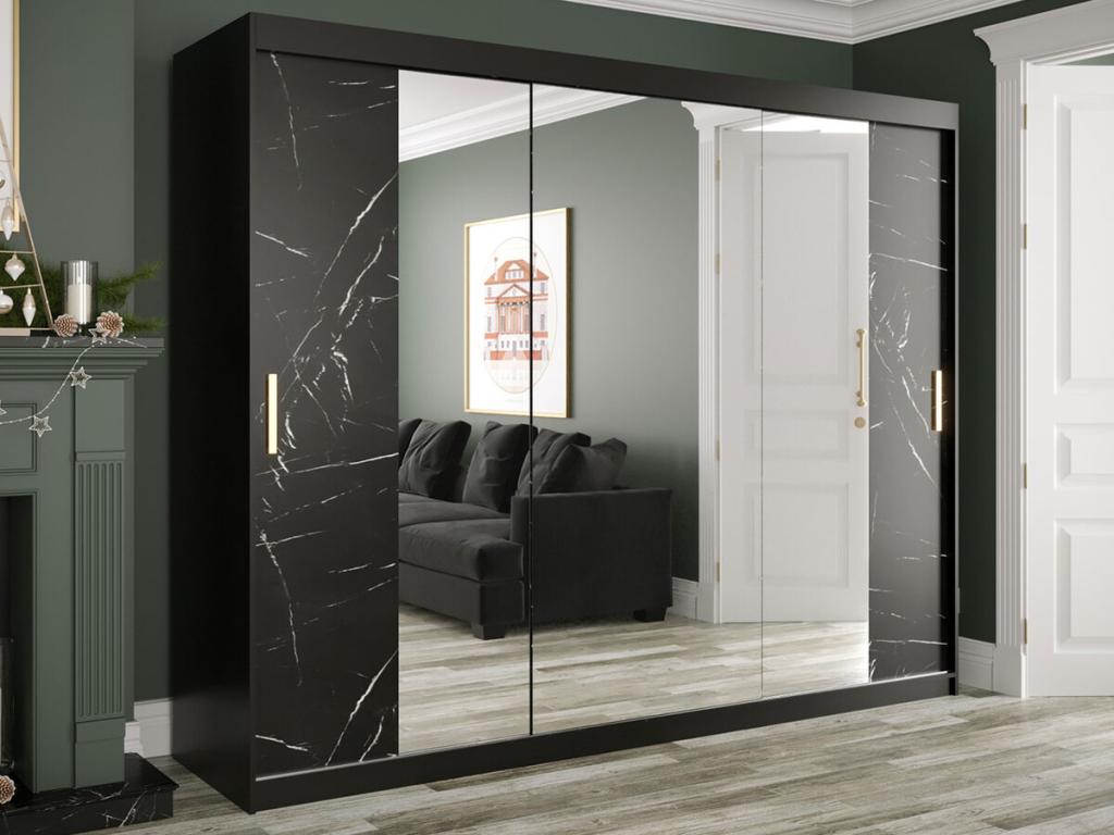 Armario Hartford 263, Mármol negro|Negro mate, 200x250x62cm, Número de estantes: 7.00