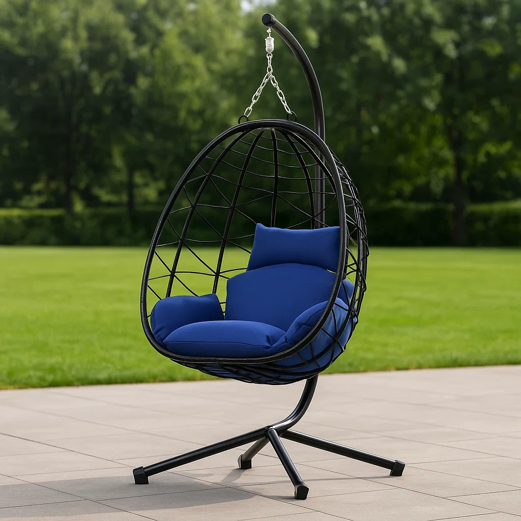 Silla colgante tipo huevo,negro,acero,exterior,95x95x196 cm