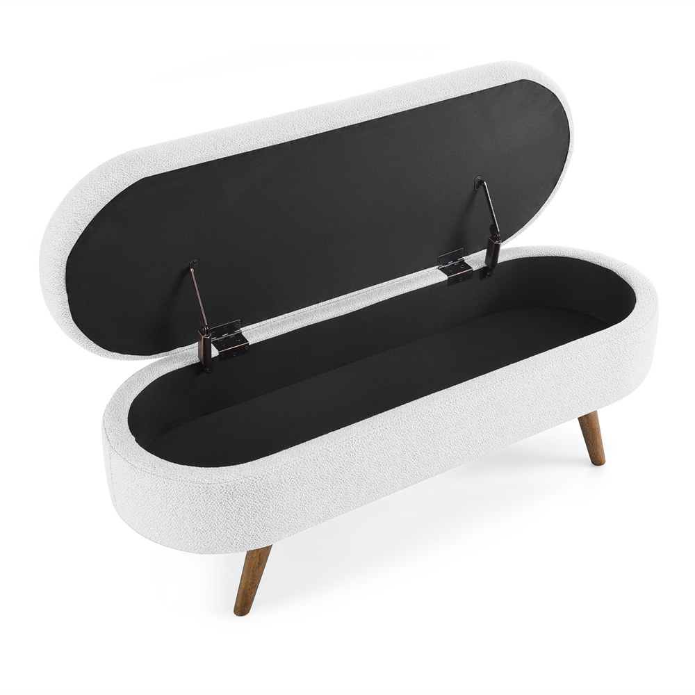 43.5" Oval Storage Ottoman Bench with Solid Wood Legs, Linen Fabric Upholstered Entryway Bench with Safety Hinge, Indoor Bench for End of Bed, Sofa Side, Entryway - Image 12