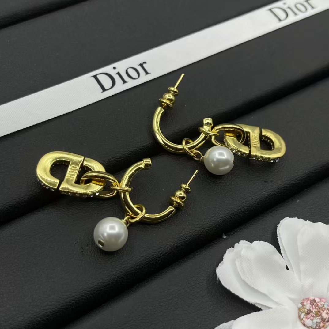 Dior Hoop with Pearl and CD Dangle Earrings - Original Replica Club