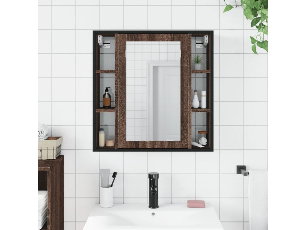 Nestleano - Armario con espejo baño madera marrón roble 60x16x60 cm