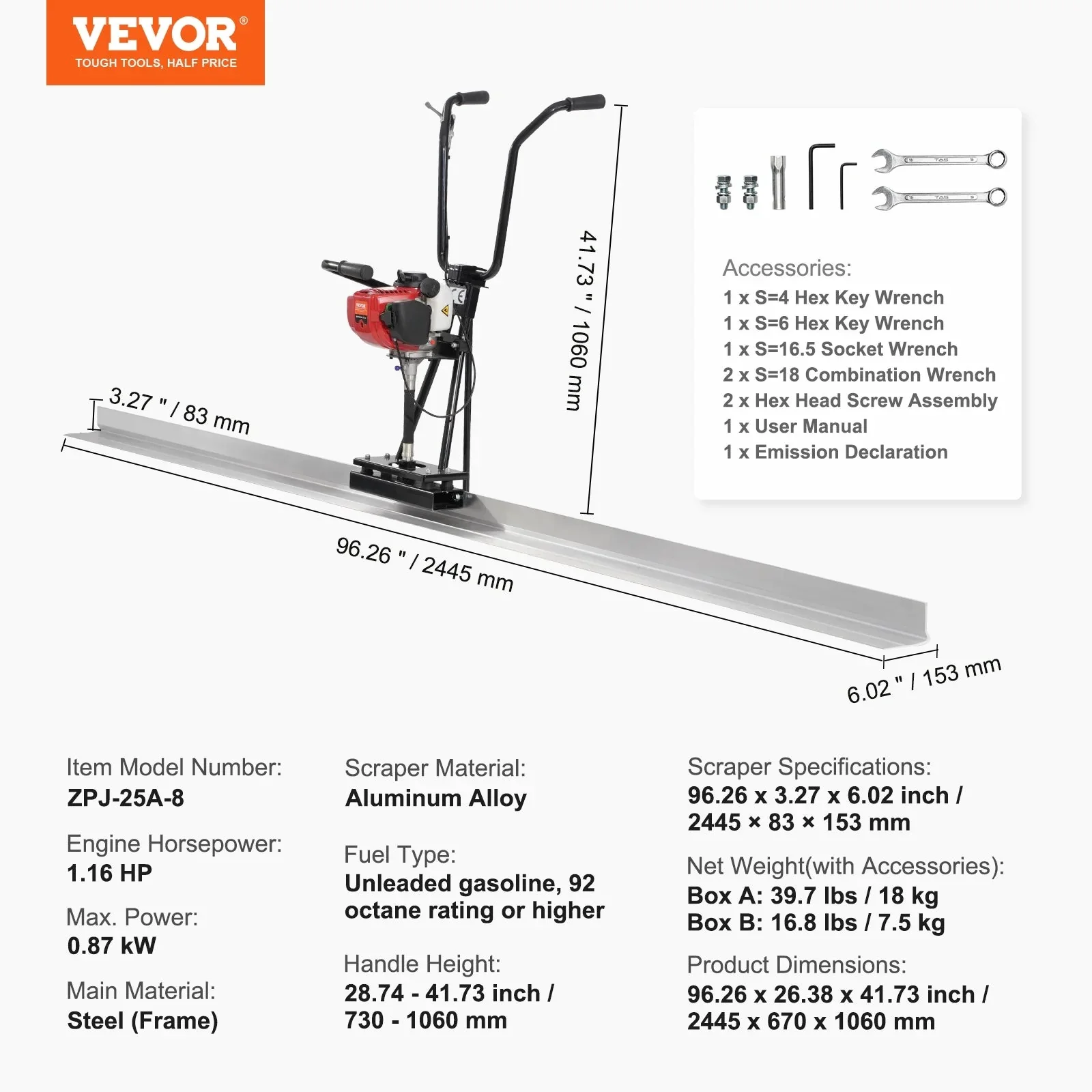 VEVOR Gas Concrete Power Screed With 8ft Aluminum Board - ZPJ-25A-8 - Image 7 VEVOR Gas Concrete Power Screed With 8ft Aluminum Board - ZPJ-25A-8 - Image 7