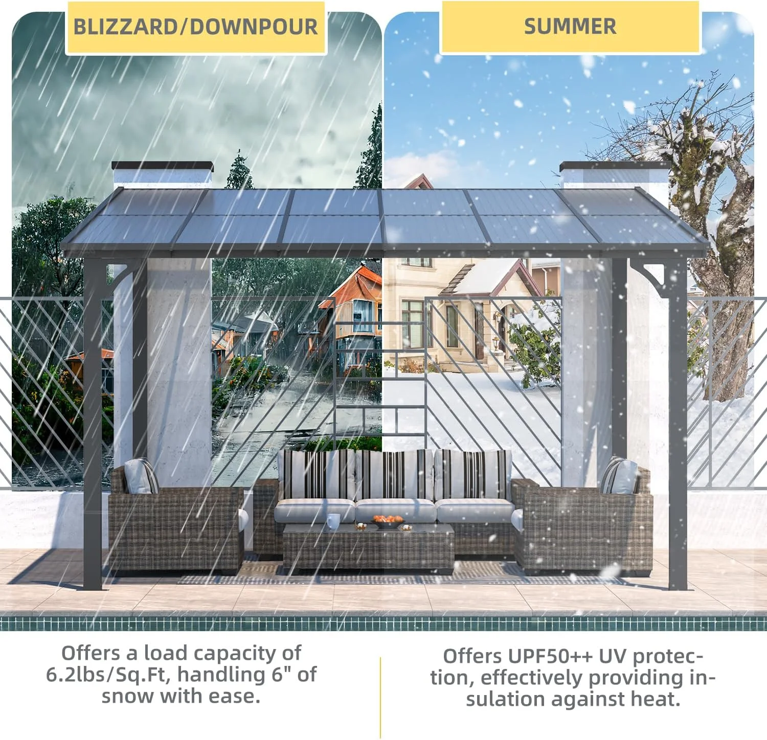 12' x 14' Outdoor Pergola Gazebo, Wall-Mounted Lean to Metal Awnings Gazebos on Clearance for Patio, Large Panel Roof Pergolas and Gazebo for Outdoor Use - Image 4