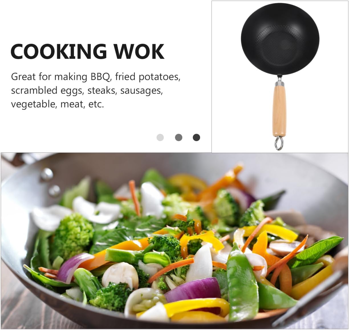PRETYZOOM Small Iron Pot 14.5 Inch Flat Bottom Japanese Mini Wok Pan Cast Iron Frying Pan for Home Cooking and Outdoor Use