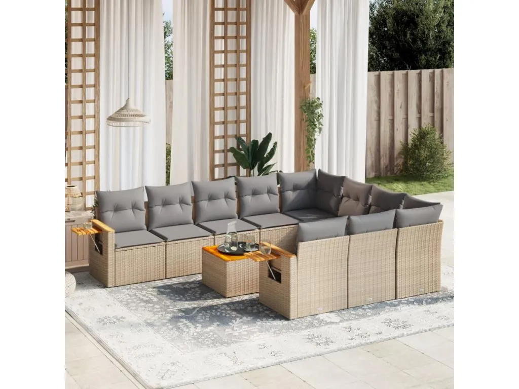 Set de sofás de jardín 11piezas con cojines ratán sintético beige LRAV18012