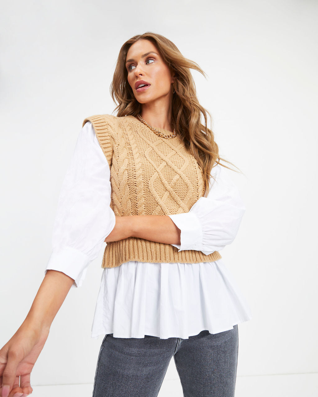 Carmine Contrast Knit Top - Camel - Se7enfashion