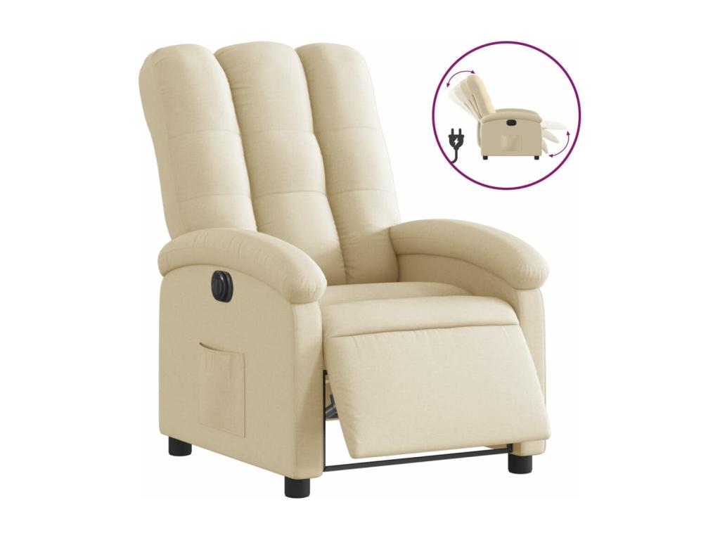 Sillón reclinable eléctrico de tela crema
