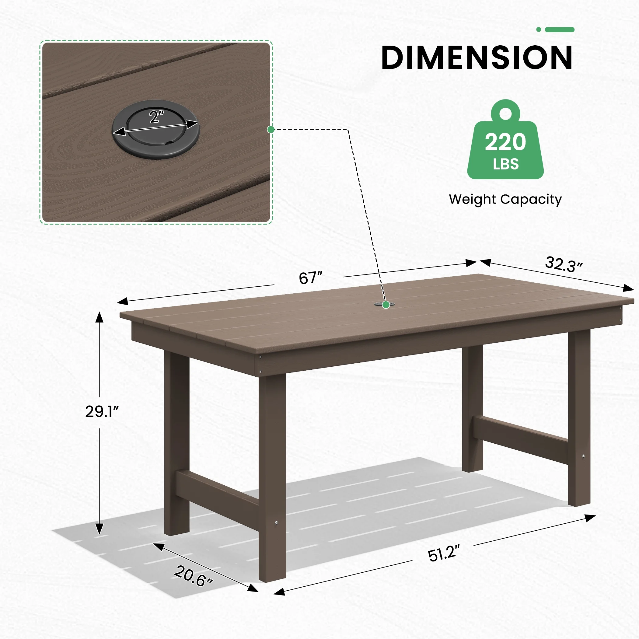 SERWALL Outdoor HDPE Dining Table Set, 7-Piece Outdoor Dining Table Sets with Umbrella Hole, Grey - Image 36