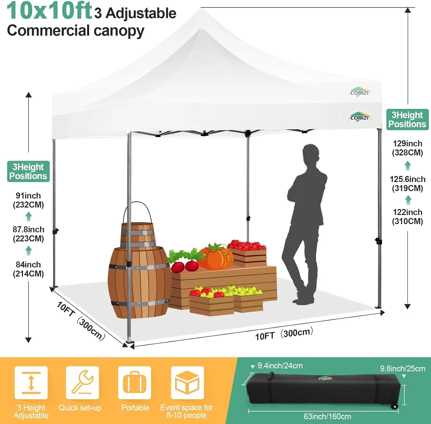 COBIZI 10x20 Heavy Duty Pop up Canopy Tent 6 sidewalls Commercial Canopy Wedding Party Tents