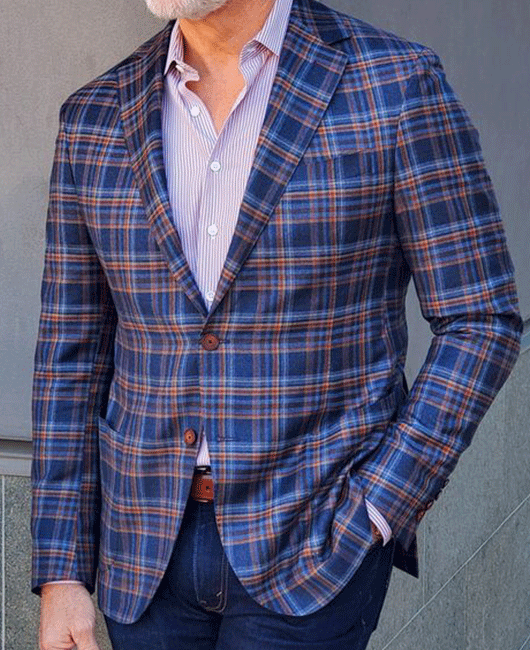OK Classic Plaid Print Notch Lapel Pocket Two Button Blazer