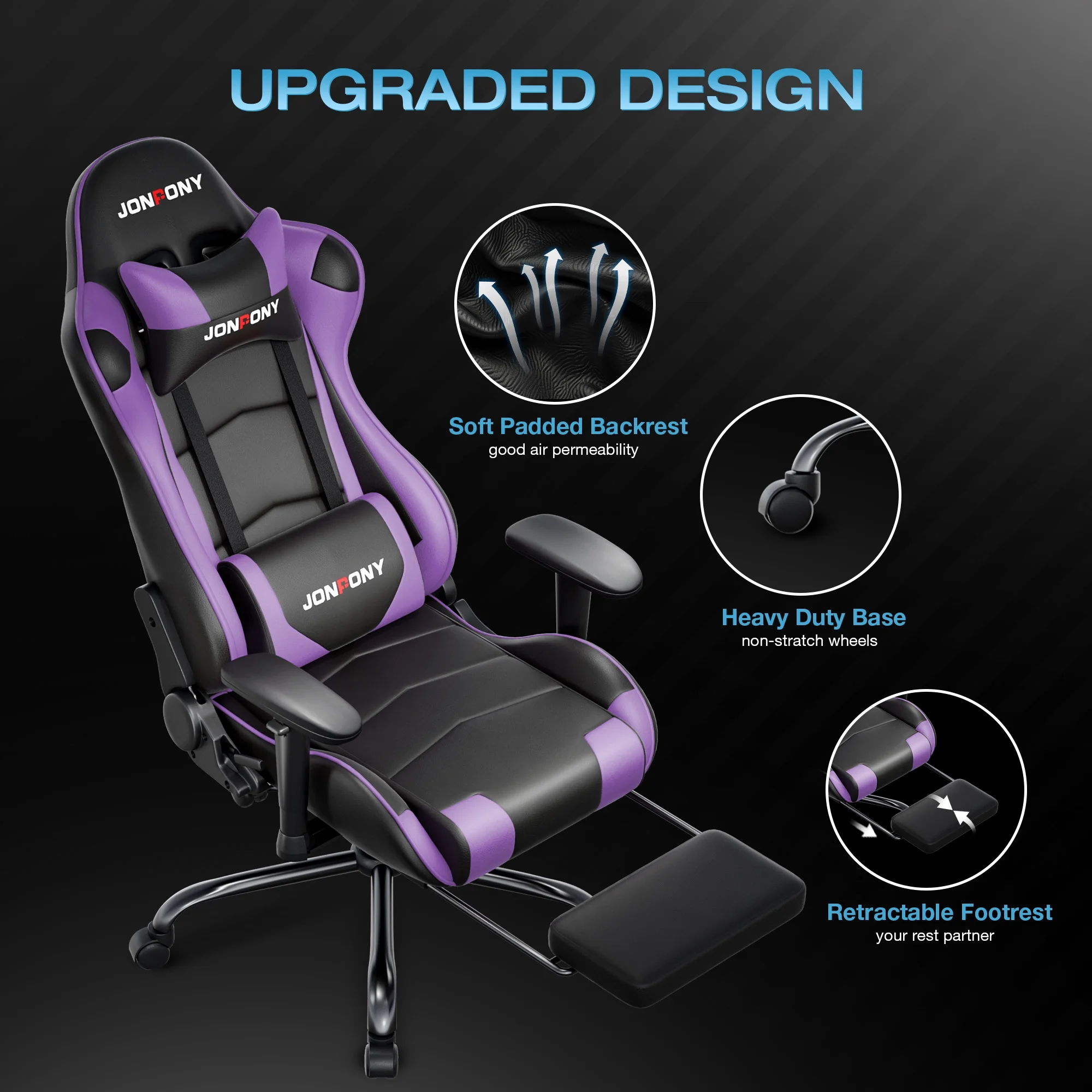 JONPONY Big and Tall 500LBS Gaming Chair, Ergonomic Design, Gamer Chair PU Leather with Footrest and Lumbar Support, High Back Office Chair Support 8 Hours Long Sitting,Red Computer Chair,Red - Image 43