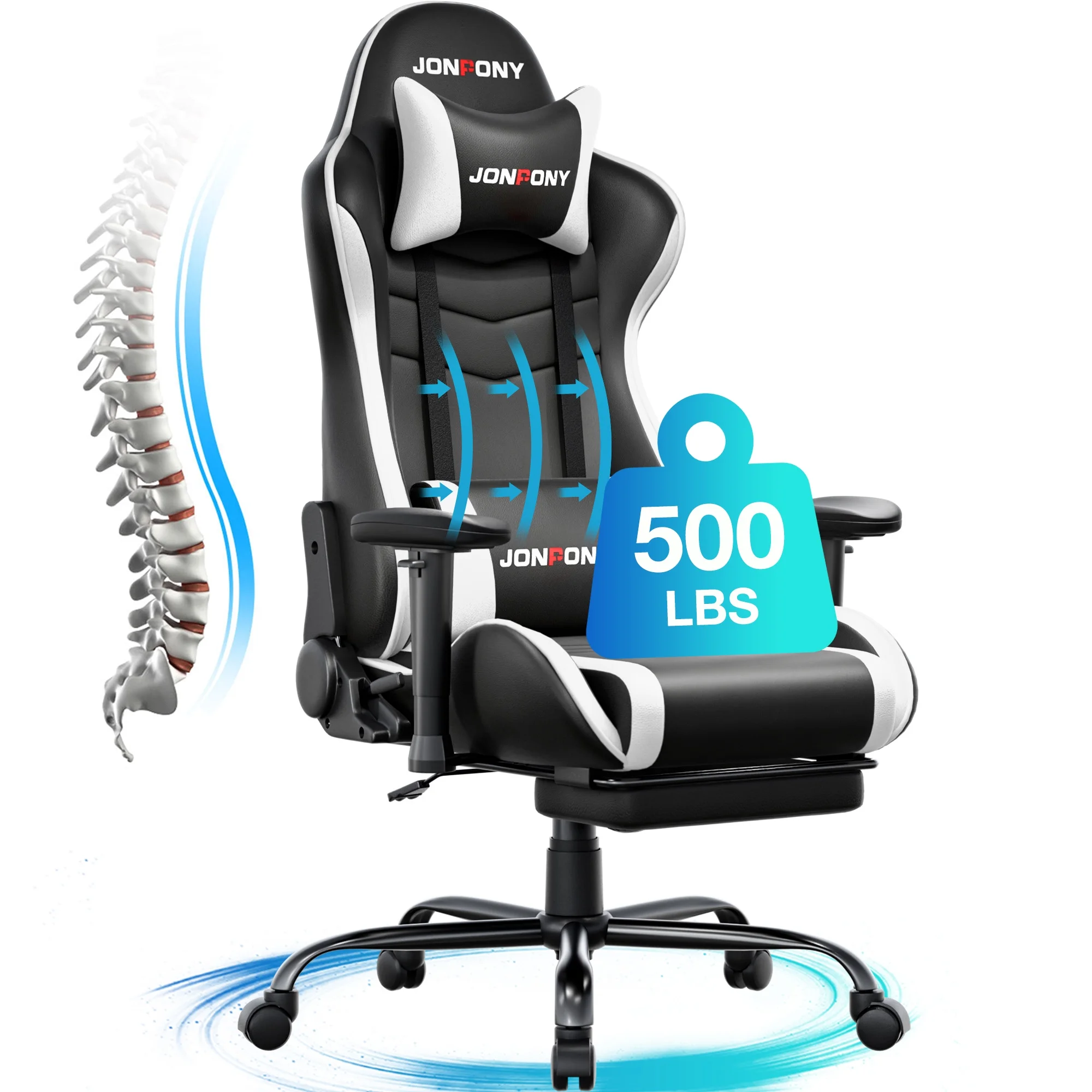 JONPONY Big and Tall 500LBS Gaming Chair, Ergonomic Design, Gamer Chair PU Leather with Footrest and Lumbar Support, High Back Office Chair Support 8 Hours Long Sitting, Computer Chair,Red - Image 56