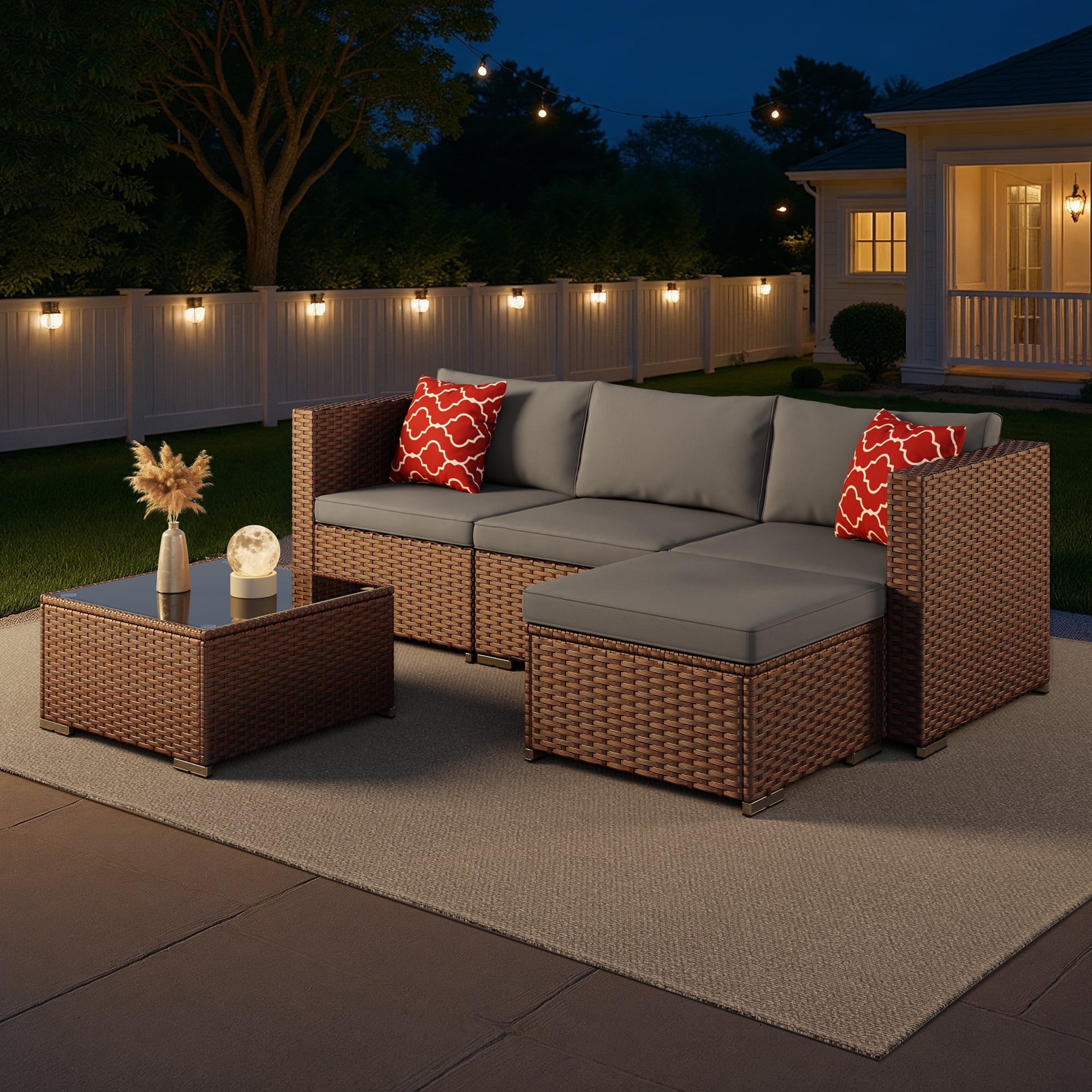 Aiho 7-Piece Rattan Patio Furniture Set , Outdoor Sectional Furniture Set for Patio, Garden, Backyard, Grey - Image 55