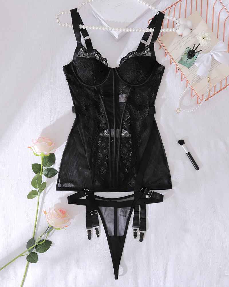 Lace Push-Up Corset Lingerie with Boned
