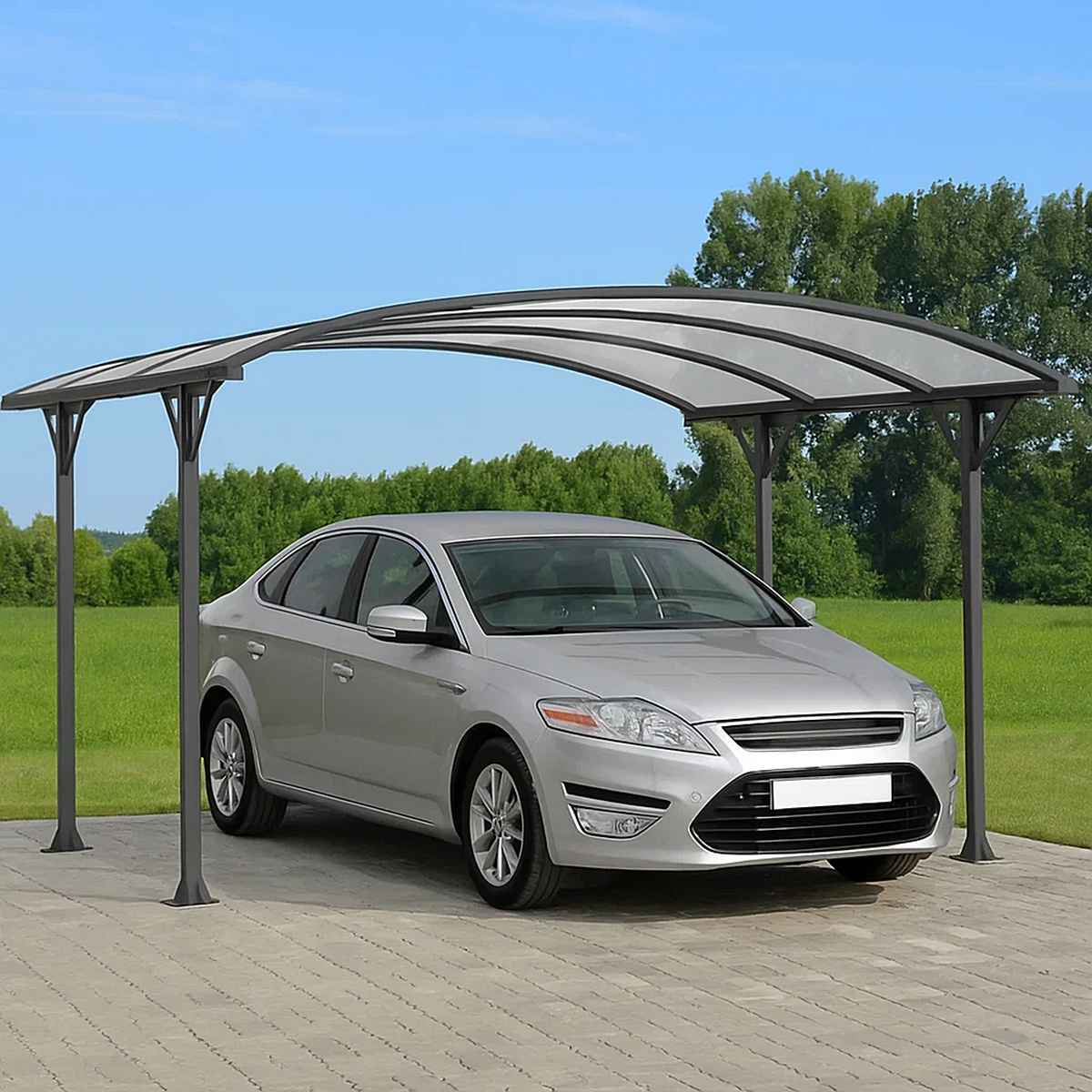Carport curvado de aluminio y policarbonato para jardín - 15.6 m² - 5.2 x 3 x 2.35 m