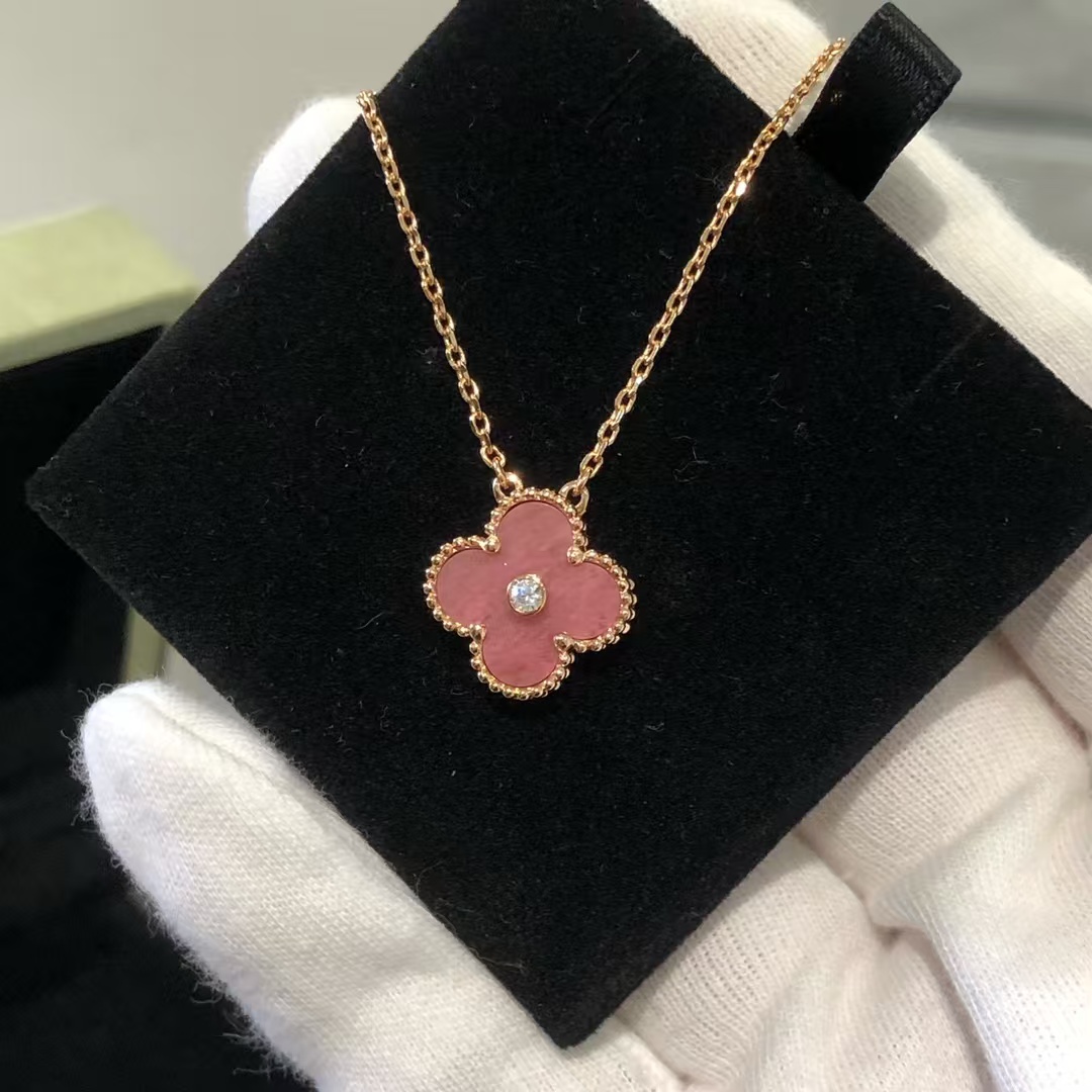 VCA Rhodonite Vintage Alhambra Diamond 2021 Holiday Pendant Necklace - Original Replica Club