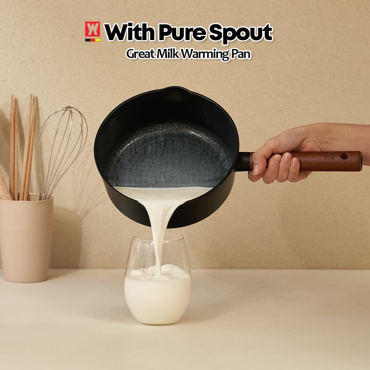 WAGENSTEIGER Aluminum Saucepan with Titanium Coated Non-Stick Surface, 7-Layer Coating With Zelkova Wooden Handle, For Professional Chef & Home Cook, Made in Korea (14.76