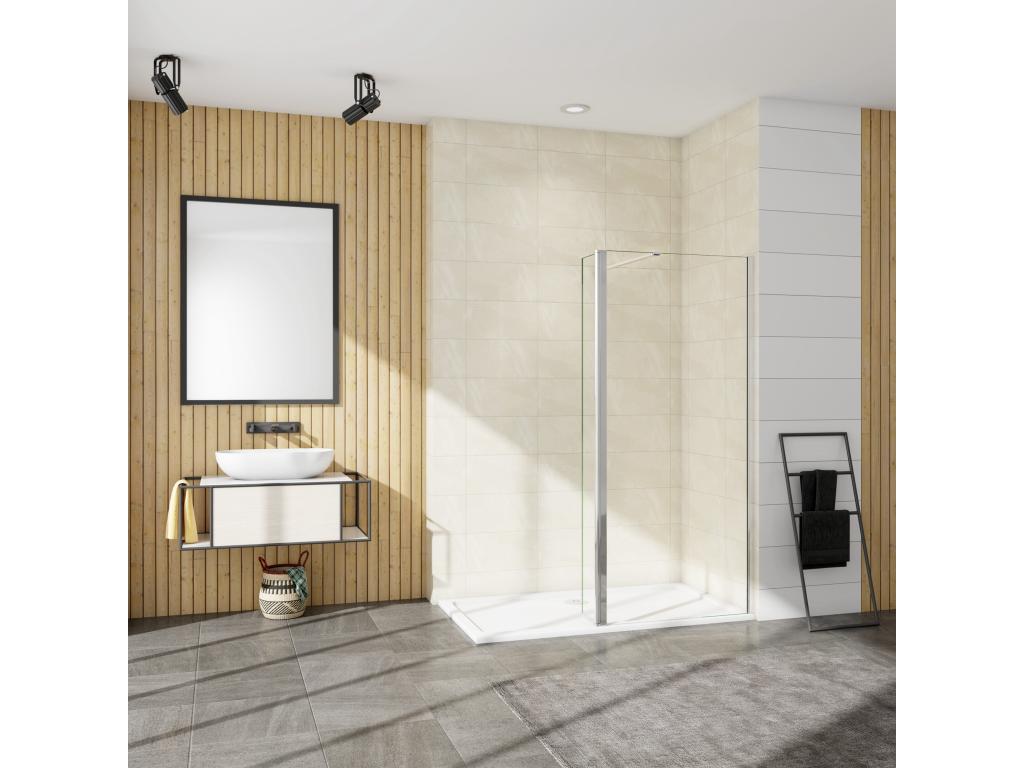 Walkin Mampara un Panel de ducha con Película de Seguridad+Lateral giratorio Vidrio 8mm con Barra1 fija 90cm Tamaño[(103.9-105.9)+40]x200cm-AICA