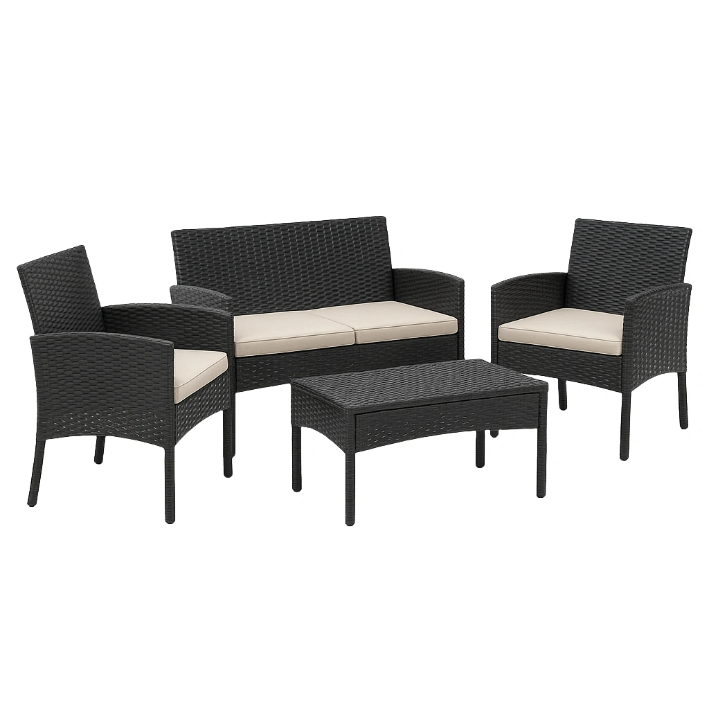 Conjunto de jardín exterior de ratán negro para patio y jardín, 4 plazas - PyvHZDH366ie