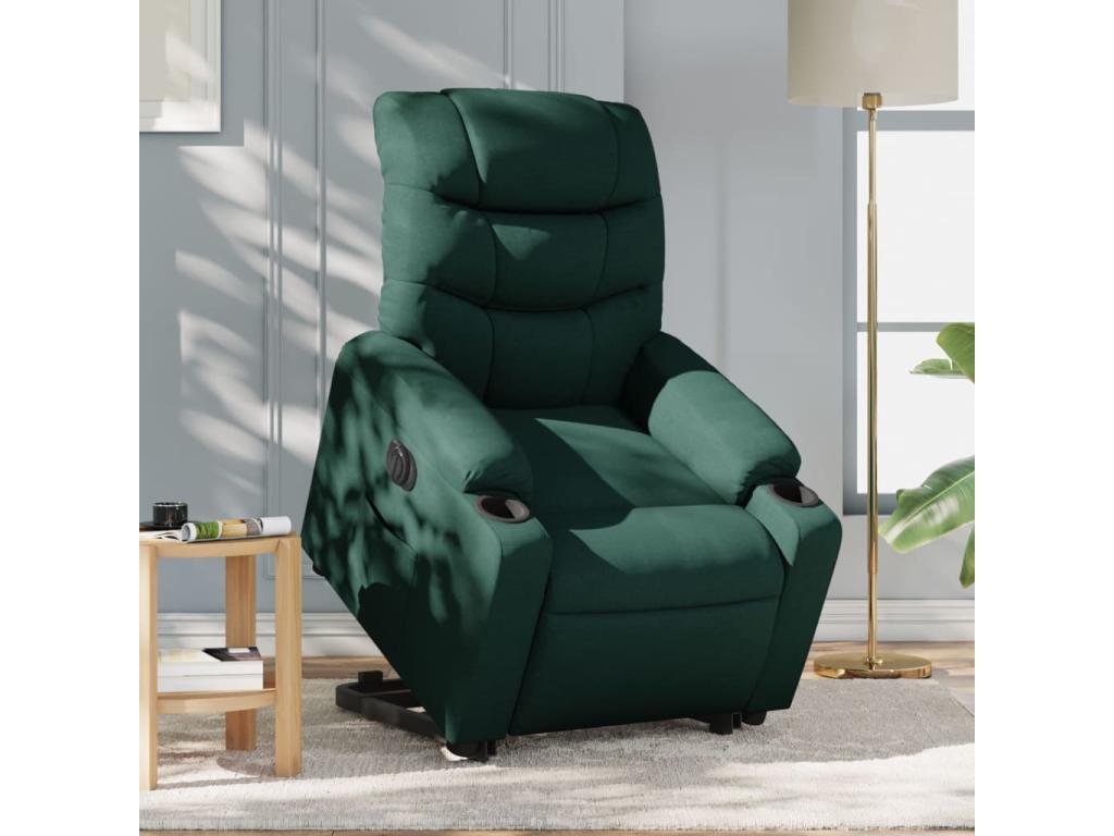 Sillón eléctrico reclinable elevable de tela verde oscuro