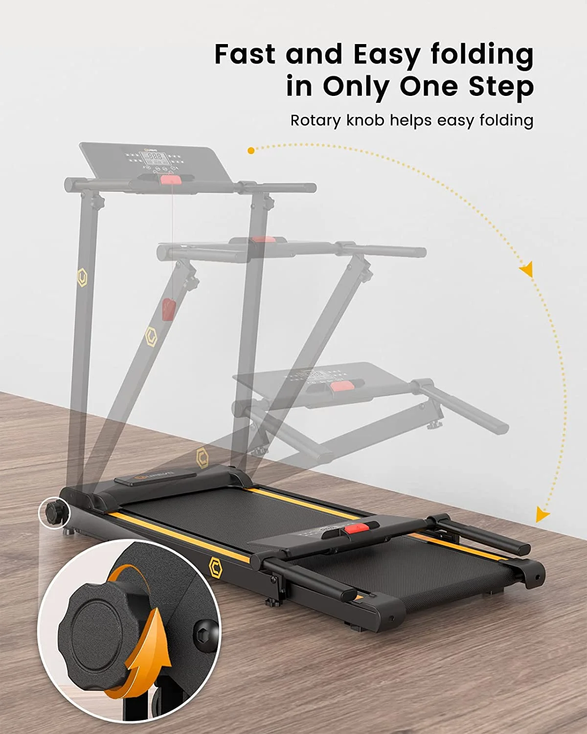 UREVO Folding Treadmill, 2.25HP Portable Mini Treadmills for Home Office, Compact Threadmill with 12 HIIT Modes, LCD Display, 265 lbs Capacity - Image 7