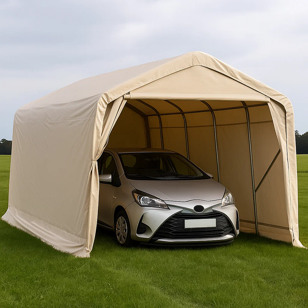 Carpa garaje 3.3x6x2.44m PE resistente al agua y al viento para coche exterior plegable – color beige