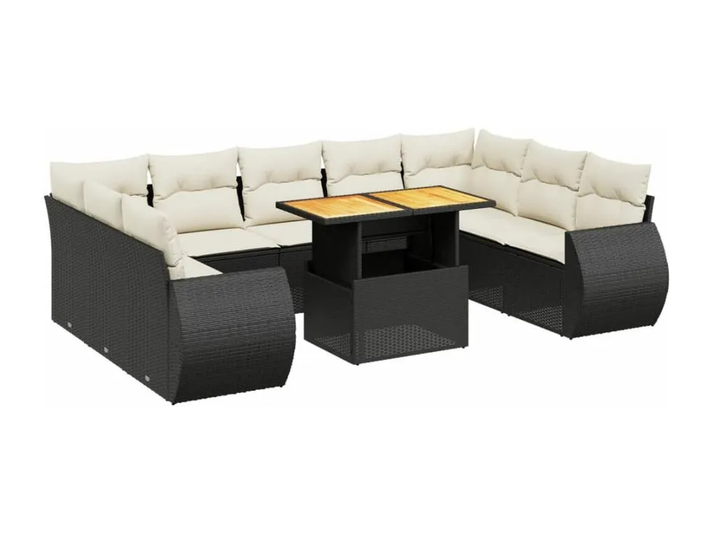 Set de sofás de jardín 10 piezas cojines ratán sintético negro 99971ZFVD