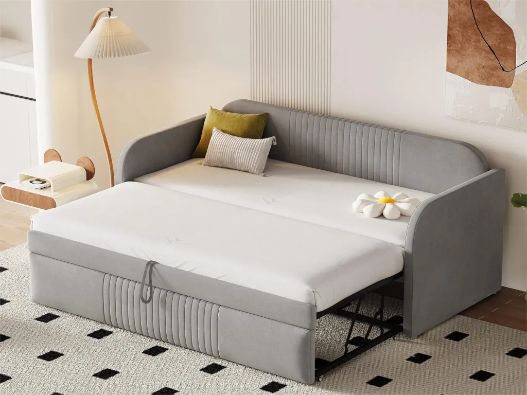 Cama Decopractico 90/180x190 cm - sofá cama de tejido de Decopractico - con somier - Gris claro 16620TQPY