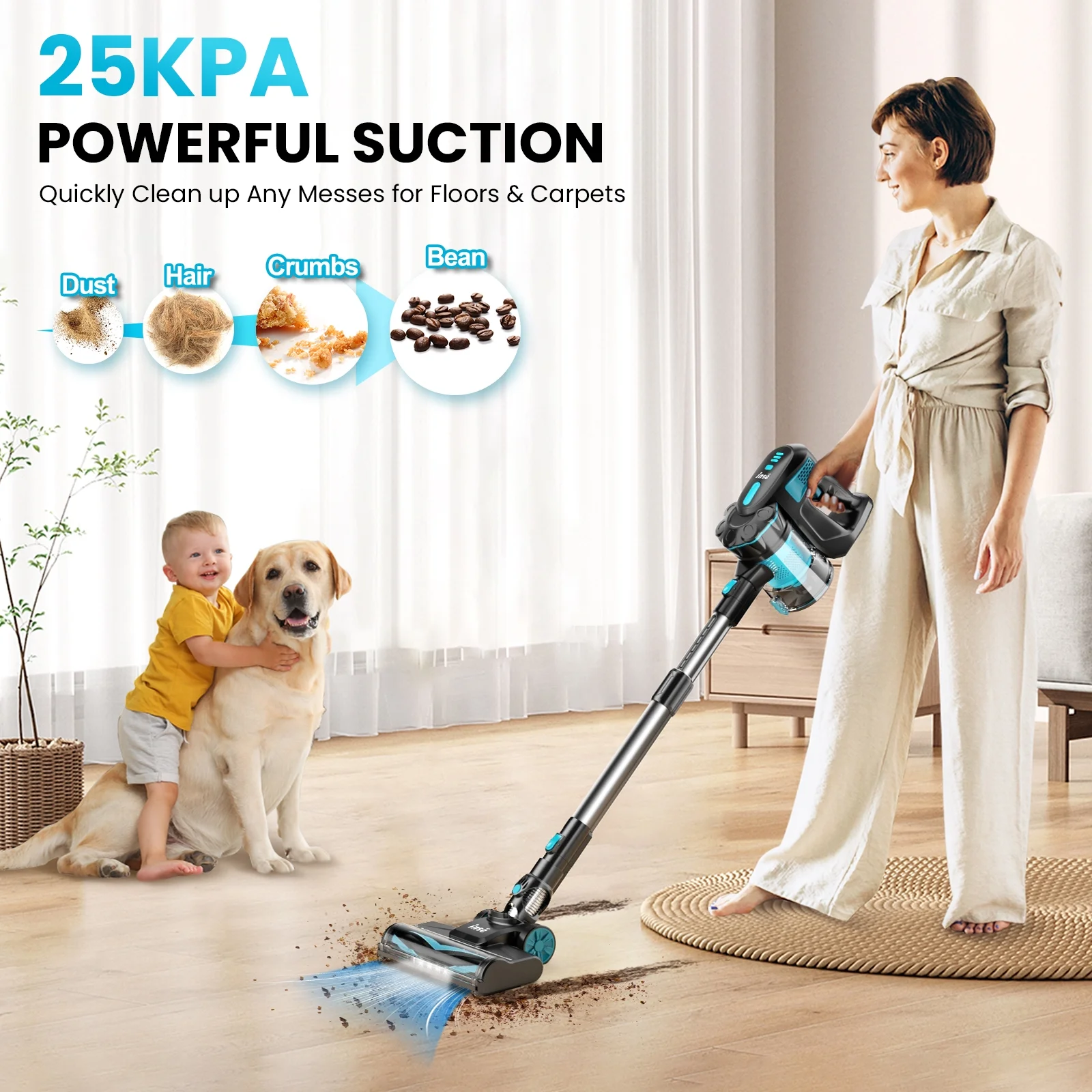 INSE Cordless Vacuum Cleaners, 6-in-1 Lightweight Stick Vacuum for Hardwood Floor Carpet Pet Hair, V770 - Image 2