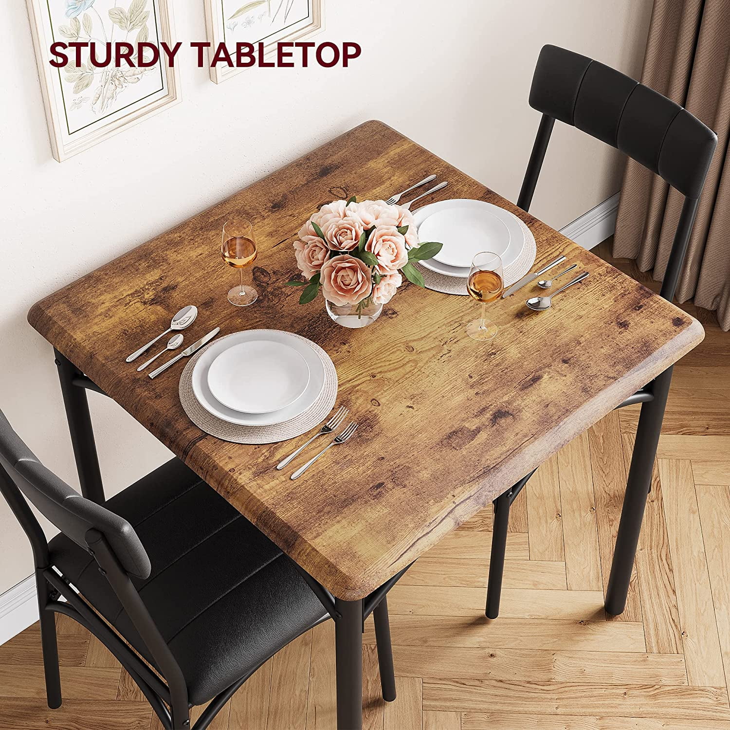 Dining Table Set for 2, Kitchen Table and Chairs for 2 with Upholstered Chairs, 3 Piece Dining Room Table Set, Square Kitchen Table Set for Small Space, Apartment, Studio - Image 13