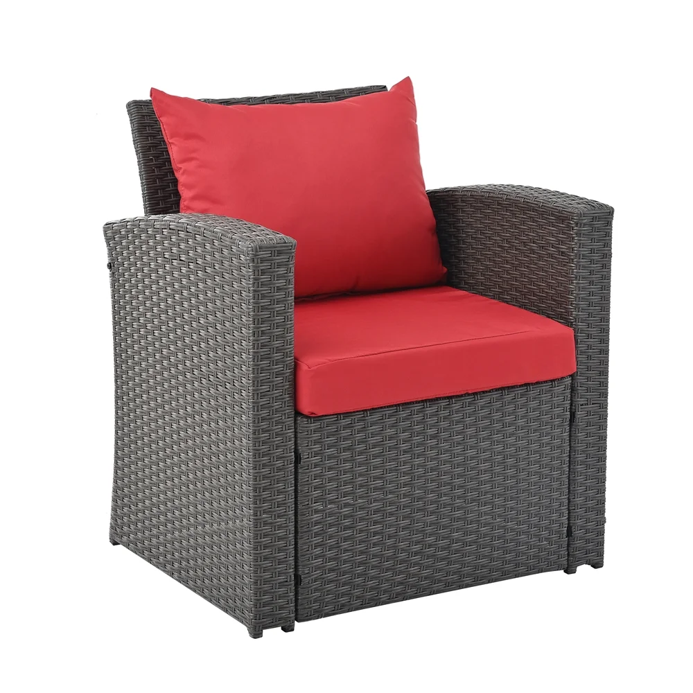 4 Pieces Patio Conversation Set, Outdoor Furniture Set with Cushion, Outside Sectional Rattan Wicker Sofa Furniture Set for Garden, Porch, Backyard, Gray - Image 23
