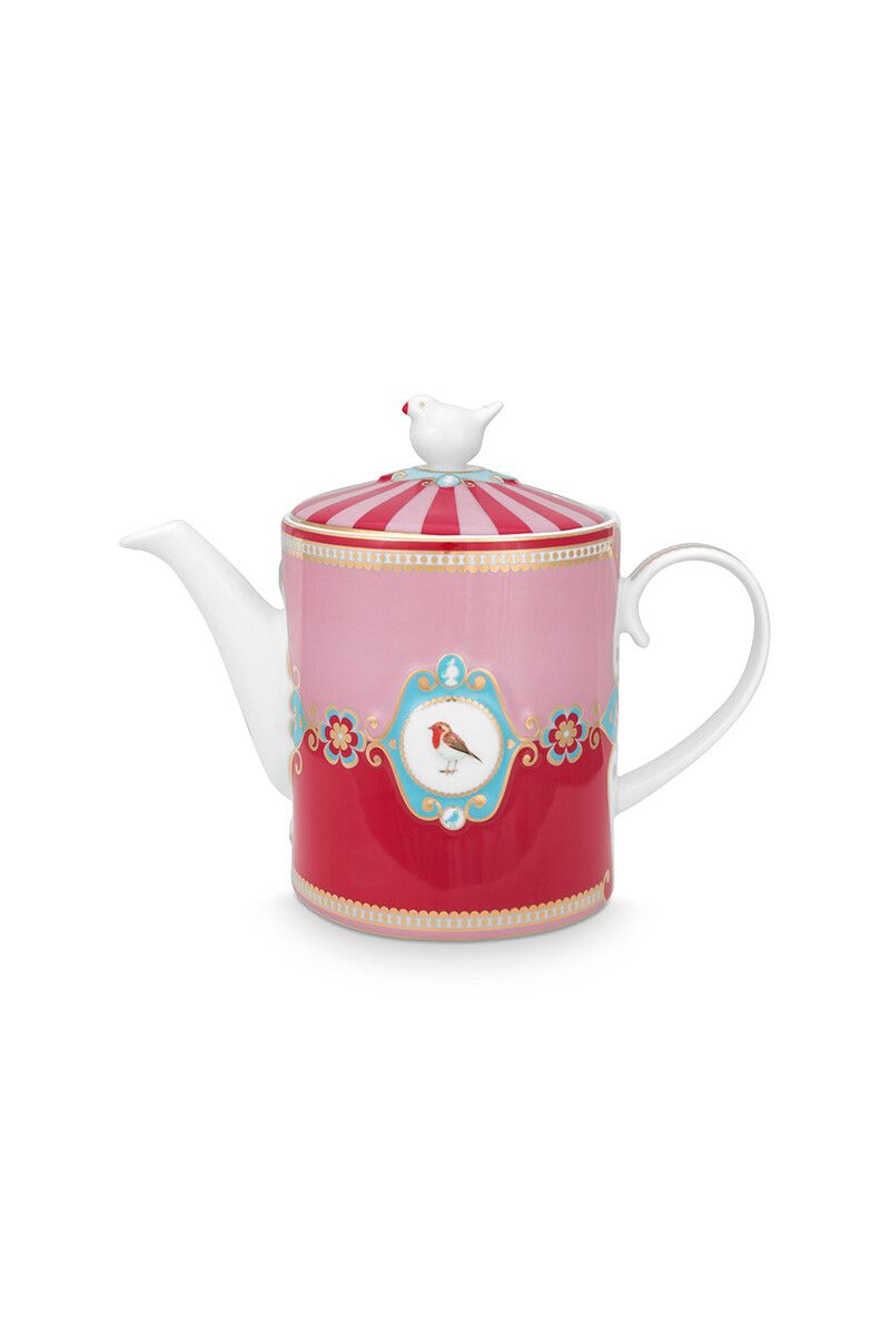 Teapot Large Love Birds Medallion Red-Pink
