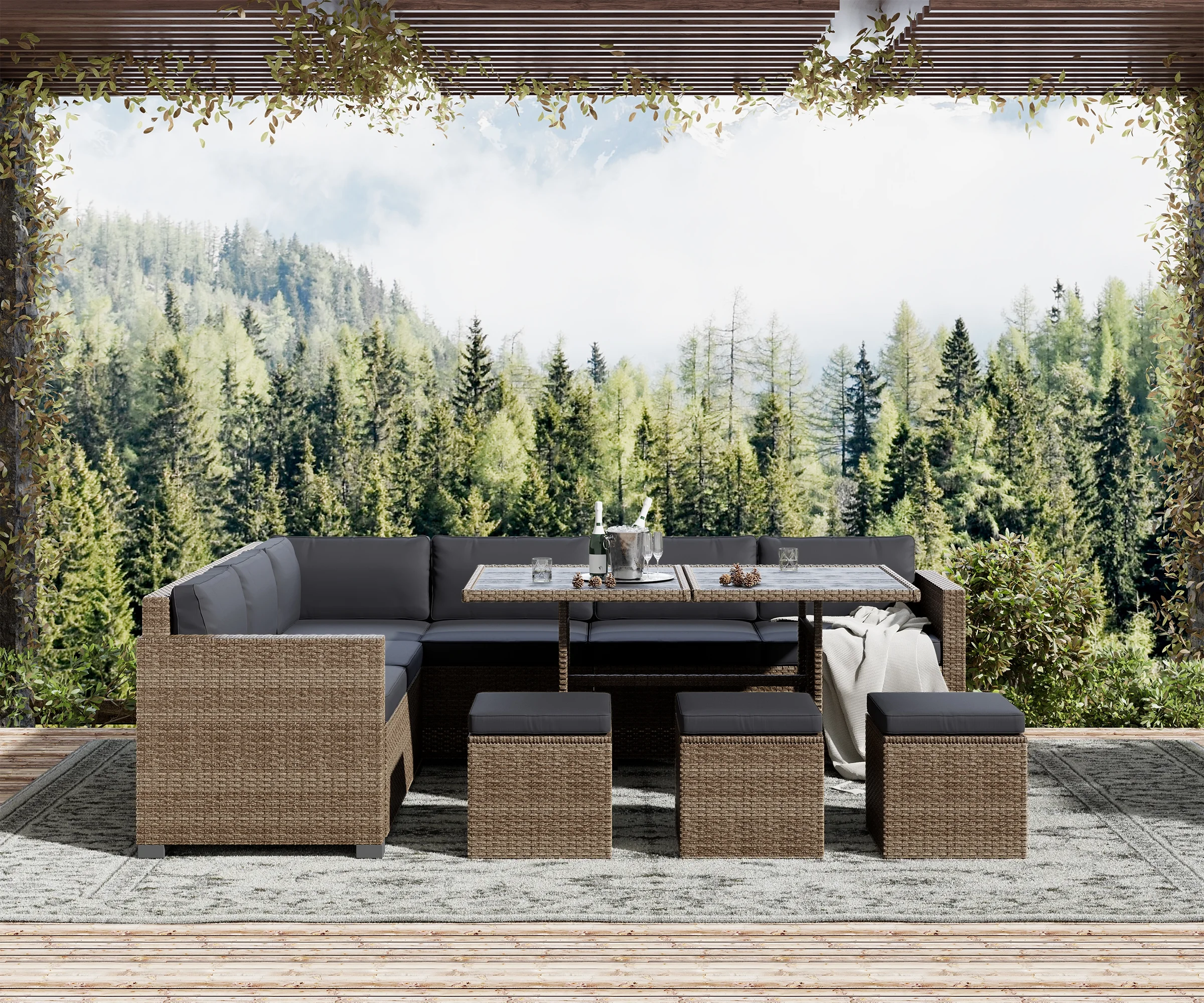 Bifanuo 7 Piece Patio Furniture Set, Outdoor Furniture Patio Sectional Sofa, All Weather PE Rattan Outdoor Sectional with Beige Cushions and Table, Black Wicker - Image 17