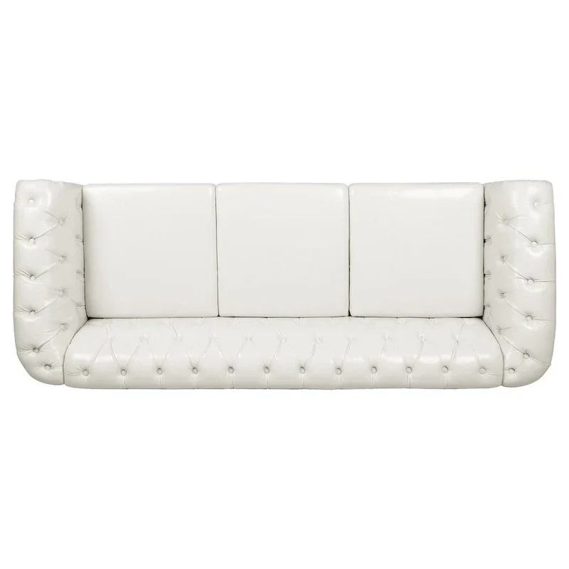 Cream 84.65 Traditional Chesterfield 3-Seater Sofa in PU Leather