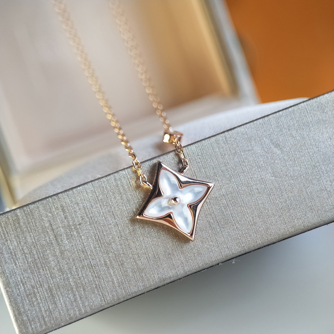 Louis Vuitton Rose Gold White Mother of Pearl Blossom Earrings Necklace - Original Replica Club