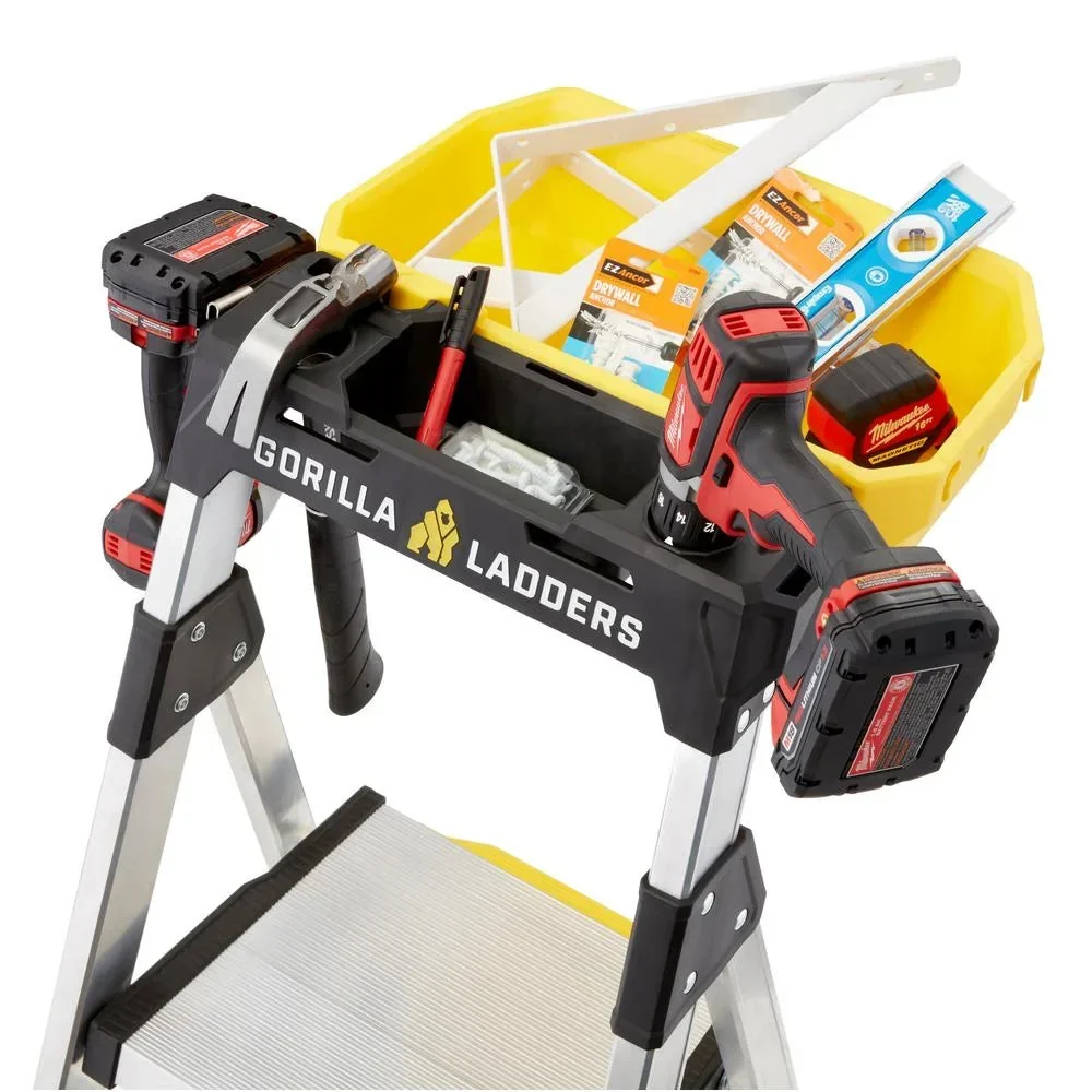 Gorilla Ladders Aluminum Dual Platform Ladder With Project Bucket, 5.5 Ft, 300 Lb Capacity - Image 7 Gorilla Ladders Aluminum Dual Platform Ladder With Project Bucket, 5.5 Ft, 300 Lb Capacity - Image 7