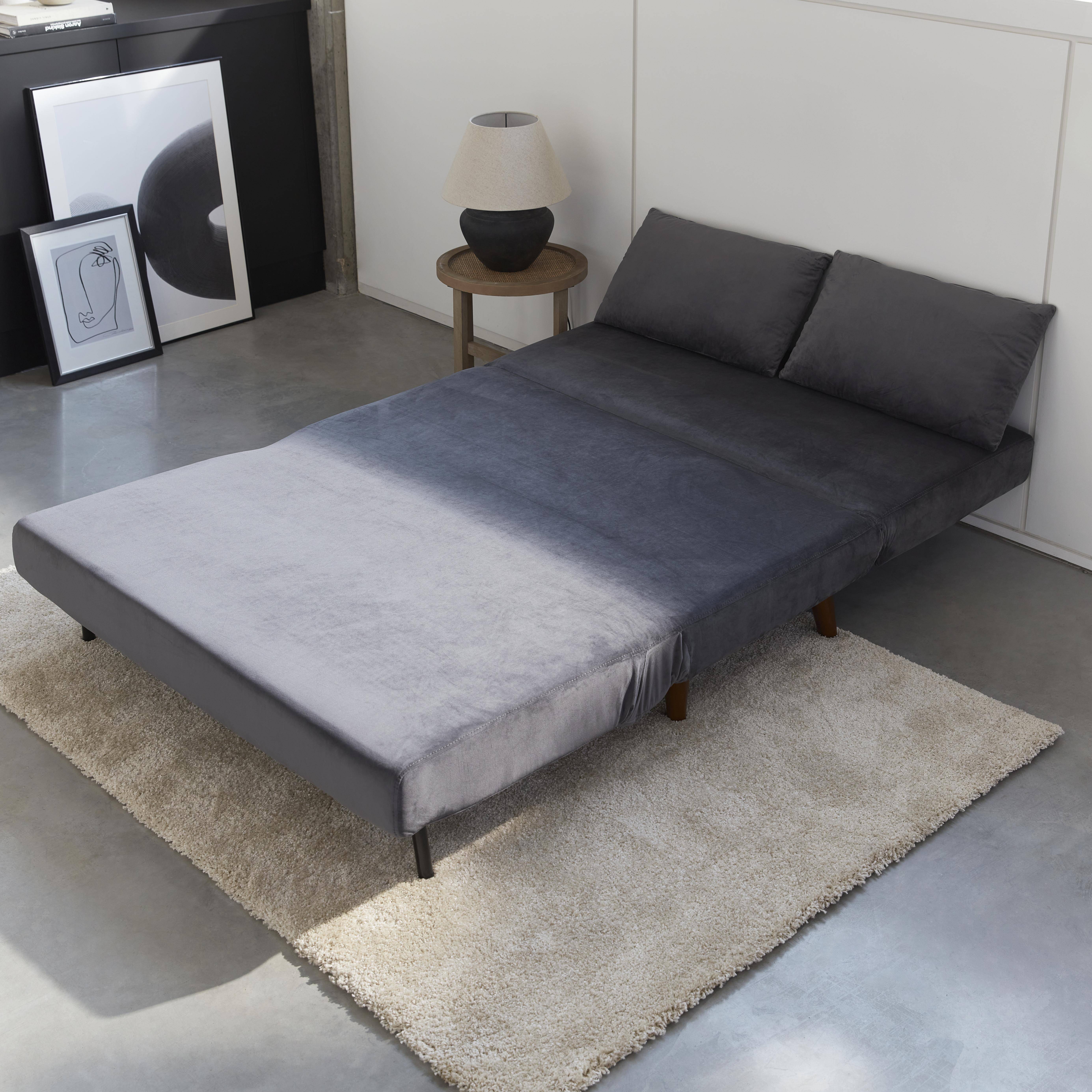 Guesta terciopelo - Sofá cama con patas de madera, 2 plazas